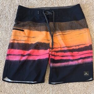 Rip Curl Men's Swim Trunks - Black, Orange, and Pink